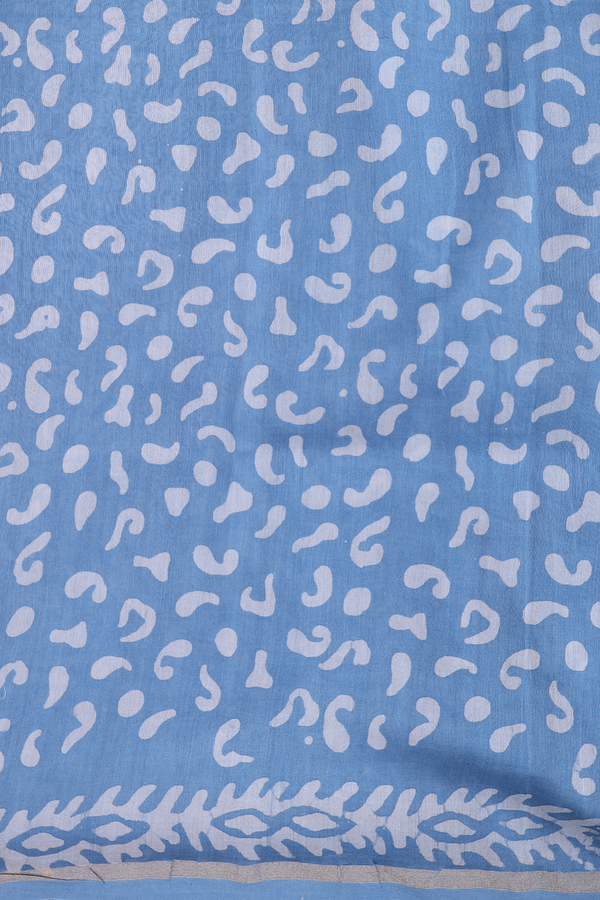 Chanderi Cotton Saree In Oxford Blue With Printed Design