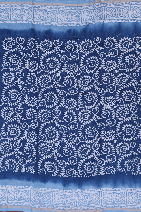 Chanderi Cotton Saree In Oxford Blue With Printed Design