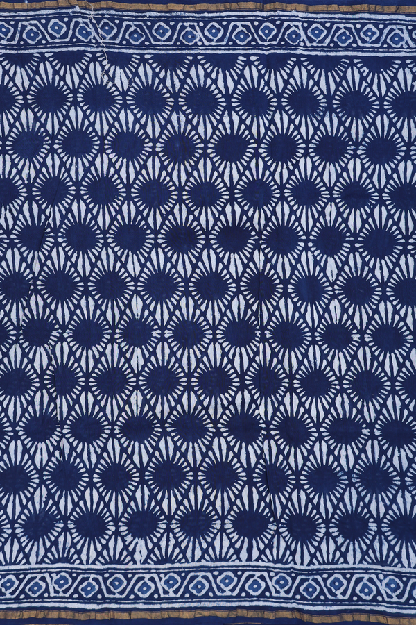 Chanderi Cotton Saree In Oxford Blue With Printed Design