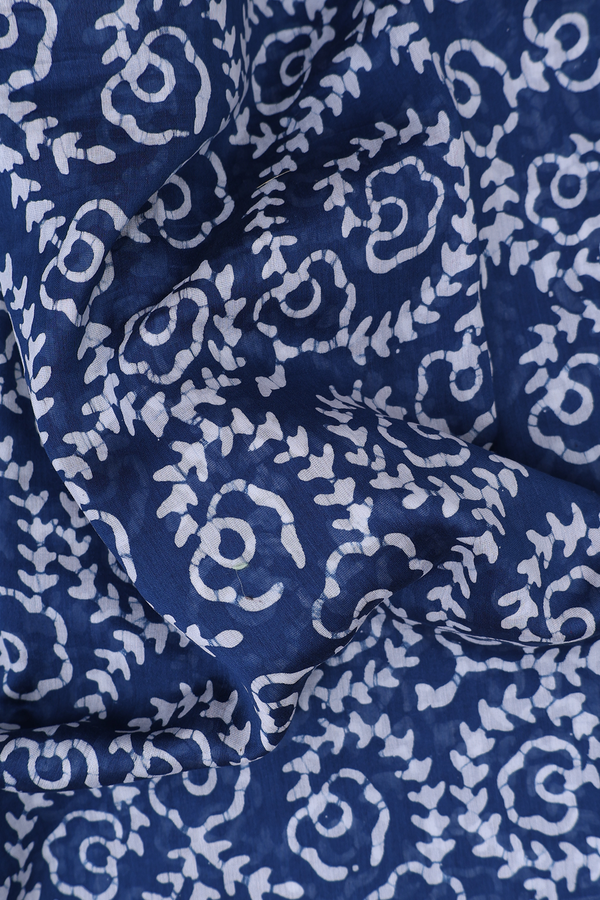 Chanderi Cotton Saree In Oxford Blue With Printed Design
