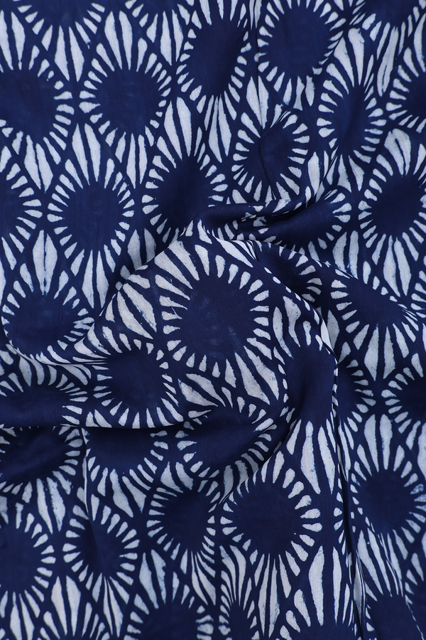 Chanderi Cotton Saree In Oxford Blue With Printed Design