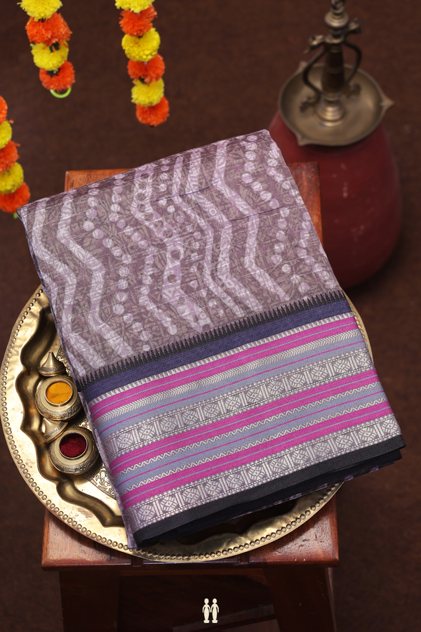 Chanderi Cotton Saree In Oxford Brown With Printed Design