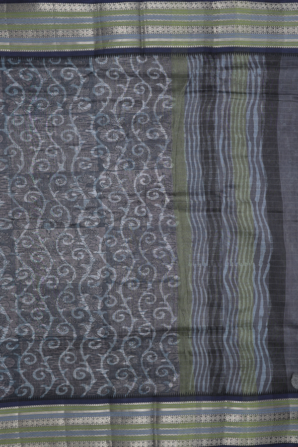 Chanderi Cotton Saree In Oxford Brown With Printed Design