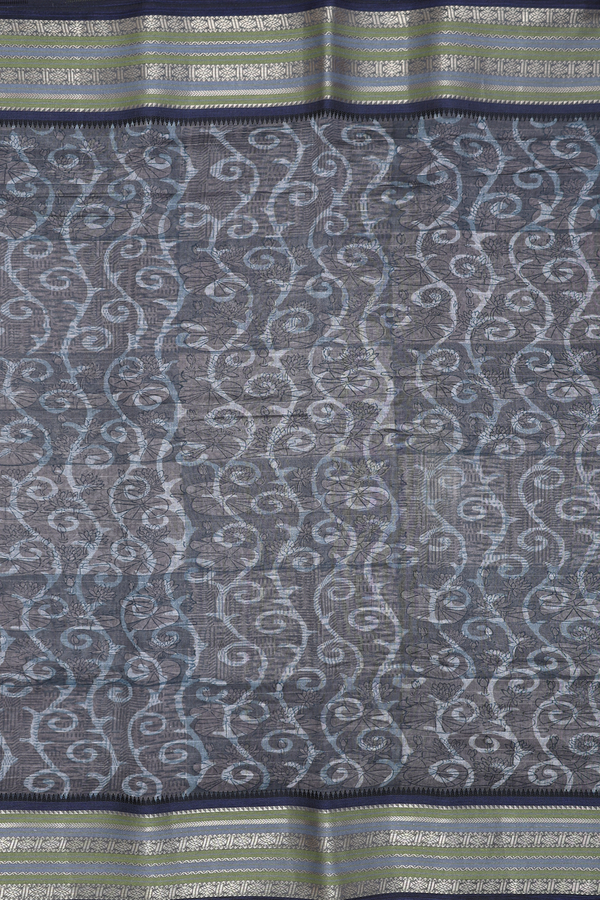 Chanderi Cotton Saree In Oxford Brown With Printed Design