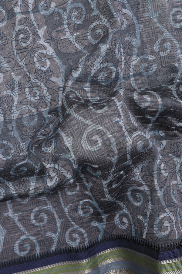 Chanderi Cotton Saree In Oxford Brown With Printed Design