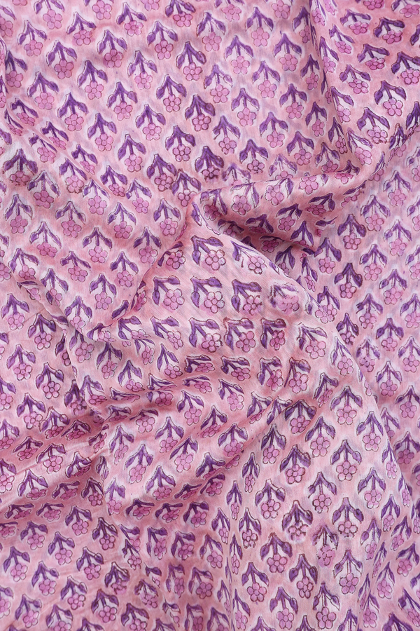 Chanderi Cotton Saree In Pastel Pink With Floral Design