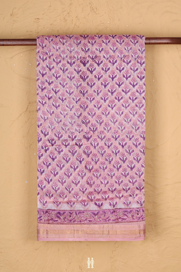 Chanderi Cotton Saree In Pastel Pink With Floral Design