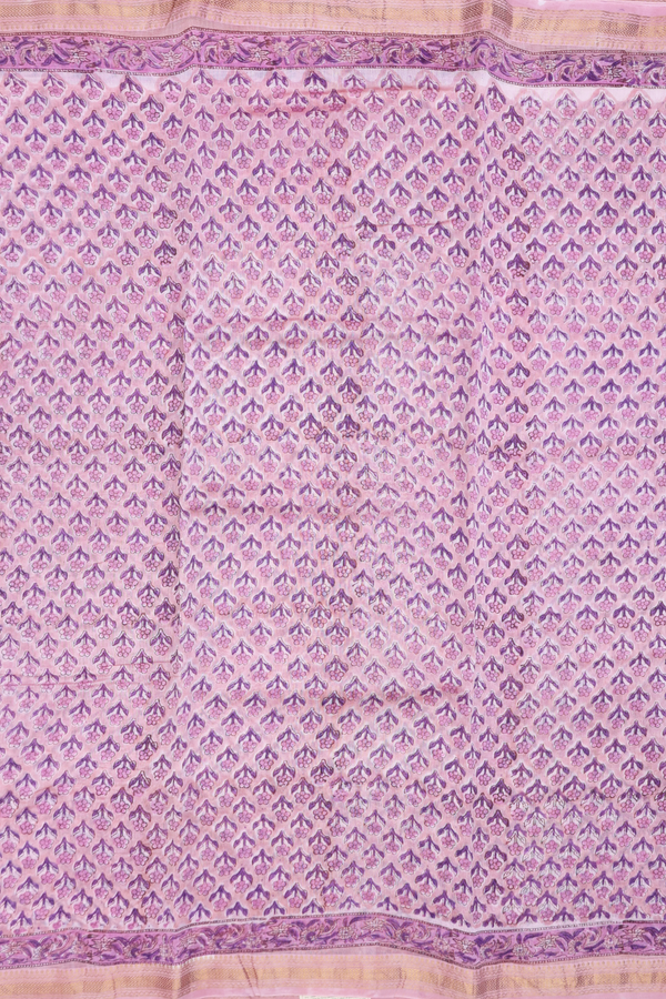 Chanderi Cotton Saree In Pastel Pink With Floral Design