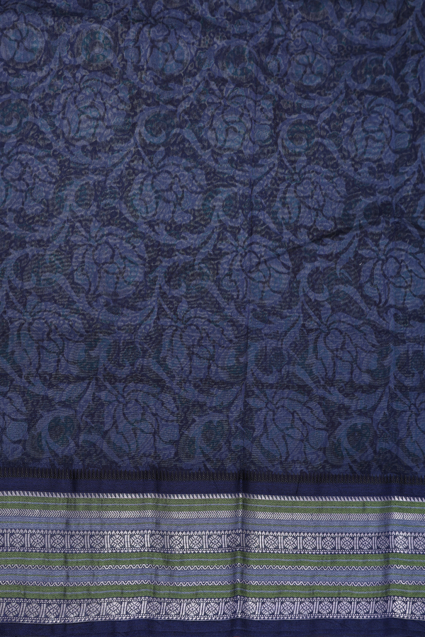 Chanderi Cotton Saree In Prussian Blue With Printed Design