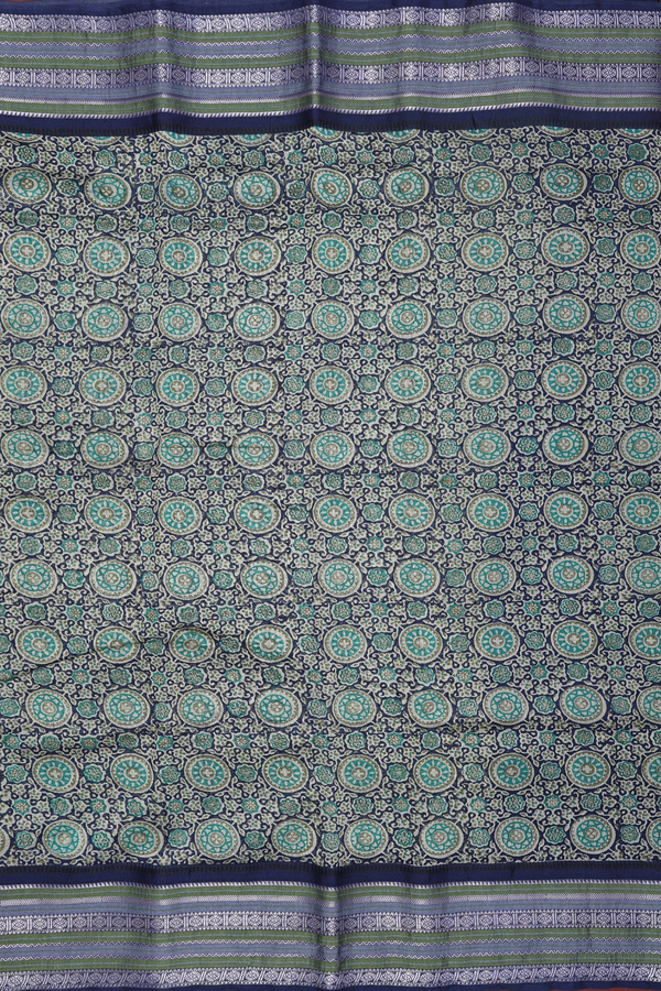 Chanderi Cotton Saree In Prussian Blue With Printed Design