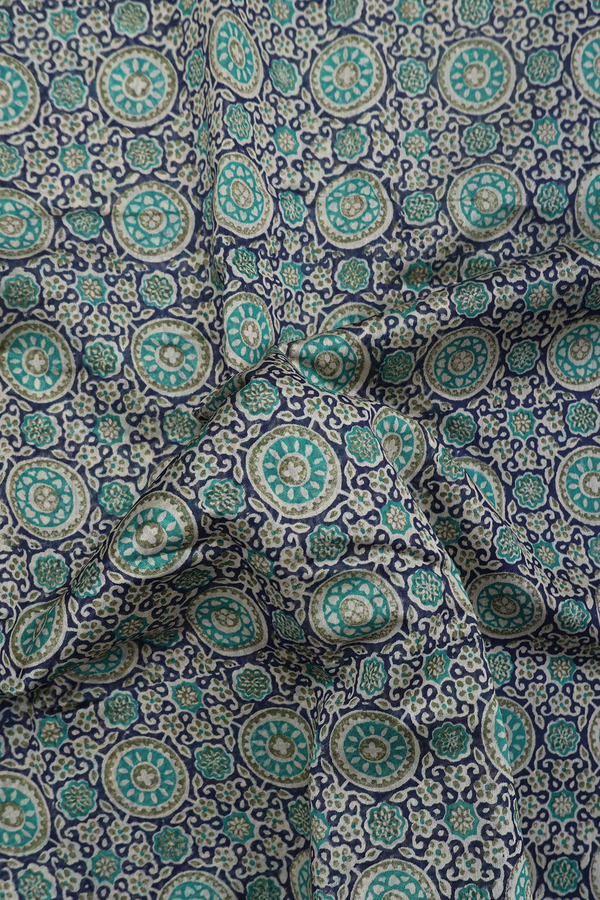 Chanderi Cotton Saree In Prussian Blue With Printed Design