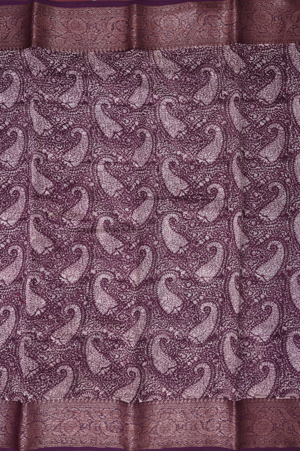 Chanderi Cotton Saree In Purple With Paisley Design