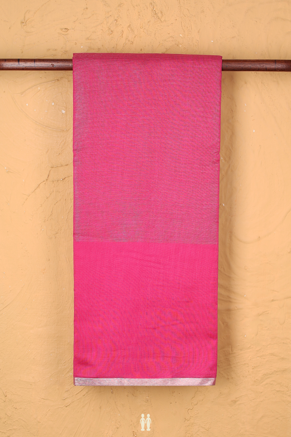 Chanderi Cotton Saree In Rani Pink With Stripes Design