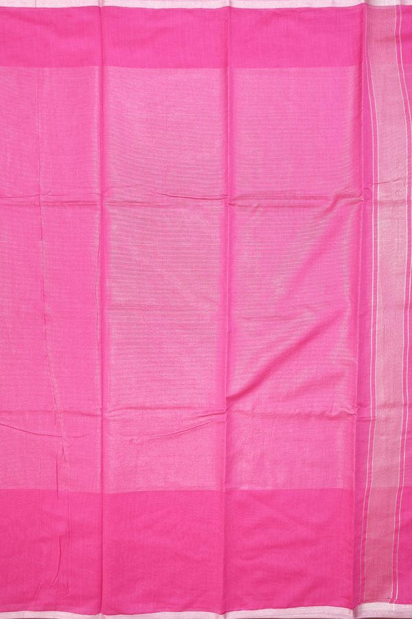 Chanderi Cotton Saree In Rani Pink With Stripes Design
