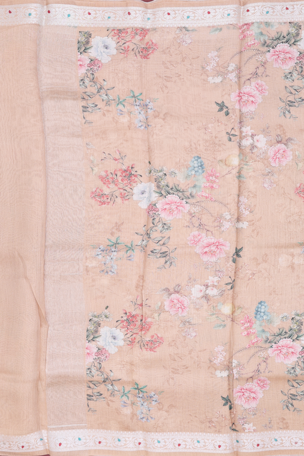 Chanderi Silk Cotton Saree Biscuit Color With Floral Design