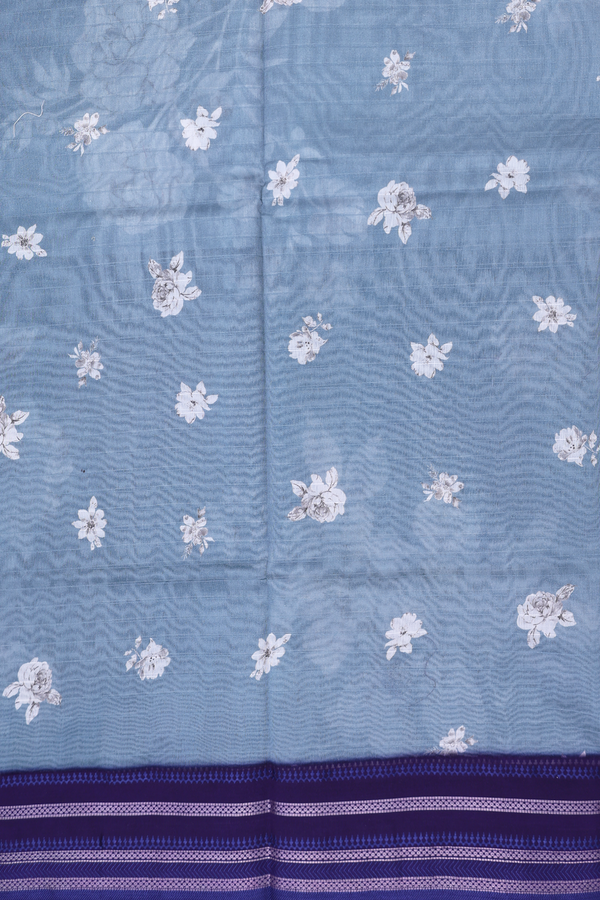 Chanderi Silk Cotton Saree In Aegean Blue With Floral Design