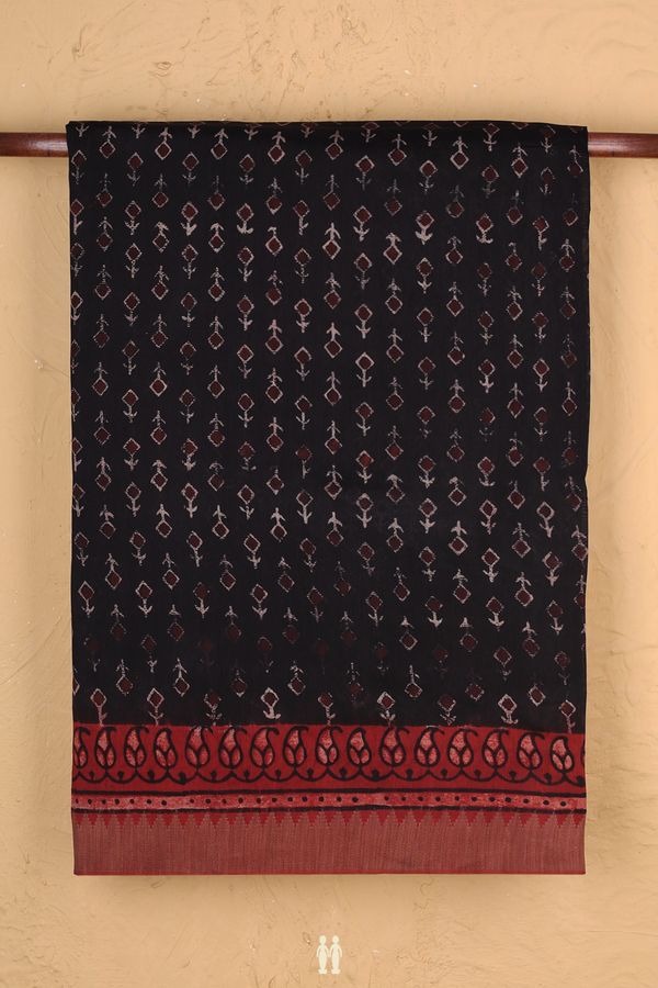 Chanderi Silk Cotton Saree In Black With Printed Design