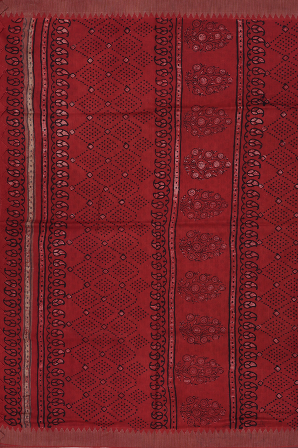 Chanderi Silk Cotton Saree In Black With Printed Design