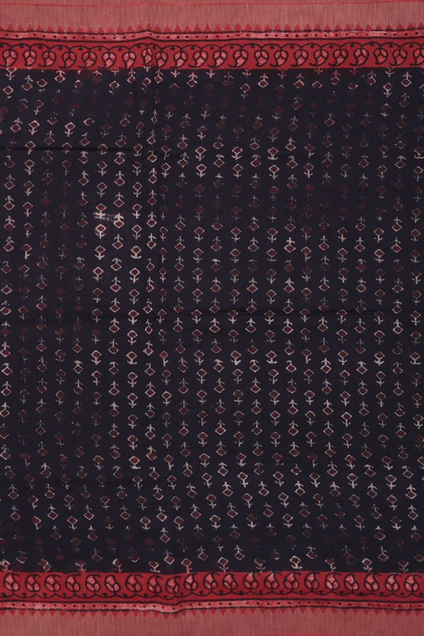 Chanderi Silk Cotton Saree In Black With Printed Design