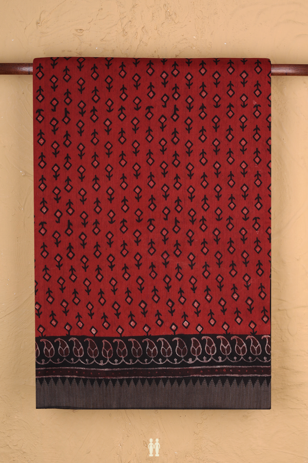 Chanderi Silk Cotton Saree In Brick Red With Printed Design