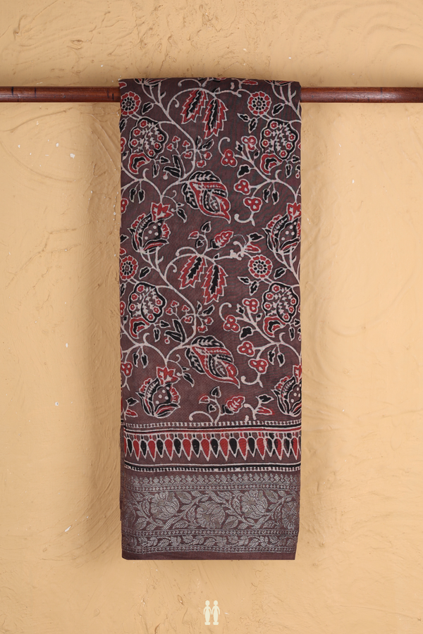 Chanderi Silk Cotton Saree In Brown With Printed Design