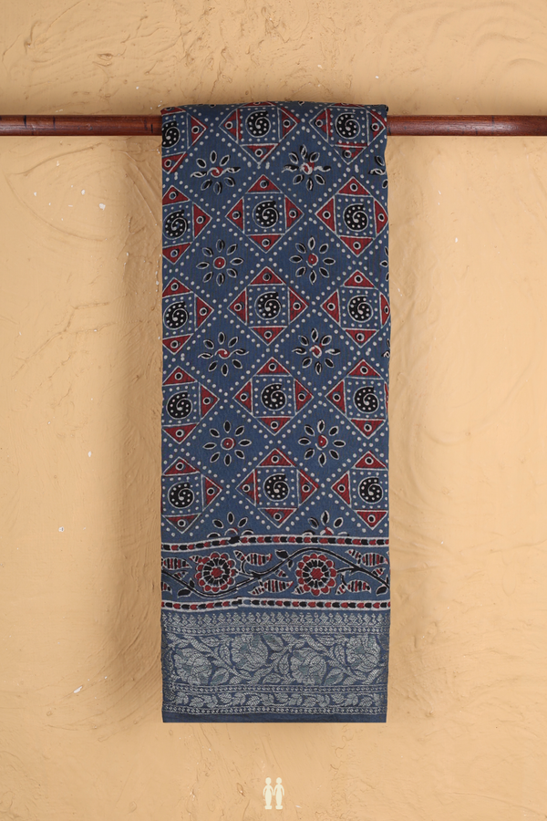 Chanderi Silk Cotton Saree In Capri Blue With Diamond Design