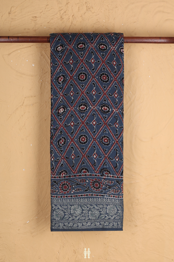 Chanderi Silk Cotton Saree In Capri Blue With Printed Design