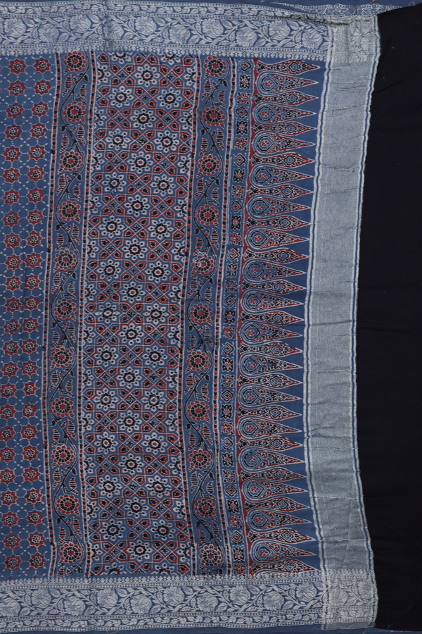 Chanderi Silk Cotton Saree In Capri Blue With Diamond Design