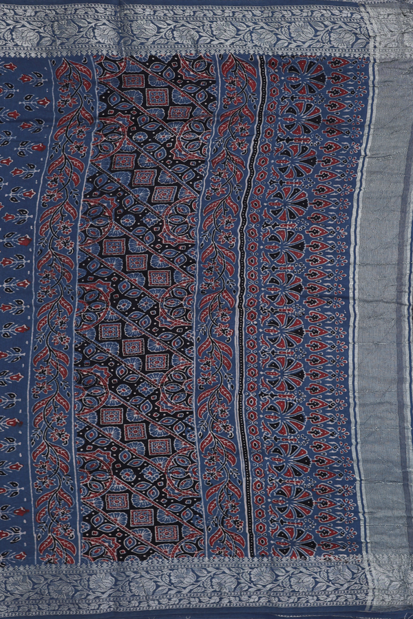 Chanderi Silk Cotton Saree In Capri Blue With Printed Design