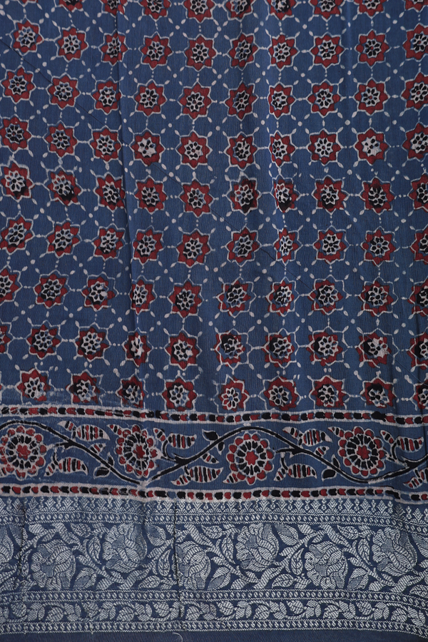 Chanderi Silk Cotton Saree In Capri Blue With Printed Design