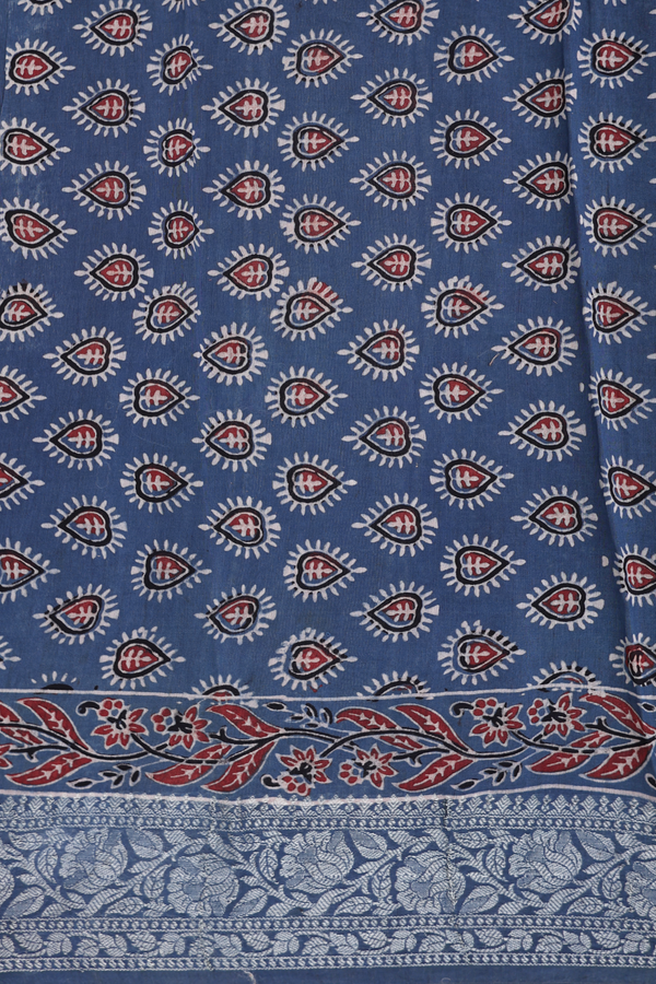 Chanderi Silk Cotton Saree In Capri Blue With Printed Design