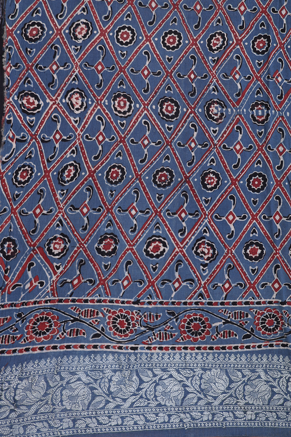 Chanderi Silk Cotton Saree In Capri Blue With Diamond Design