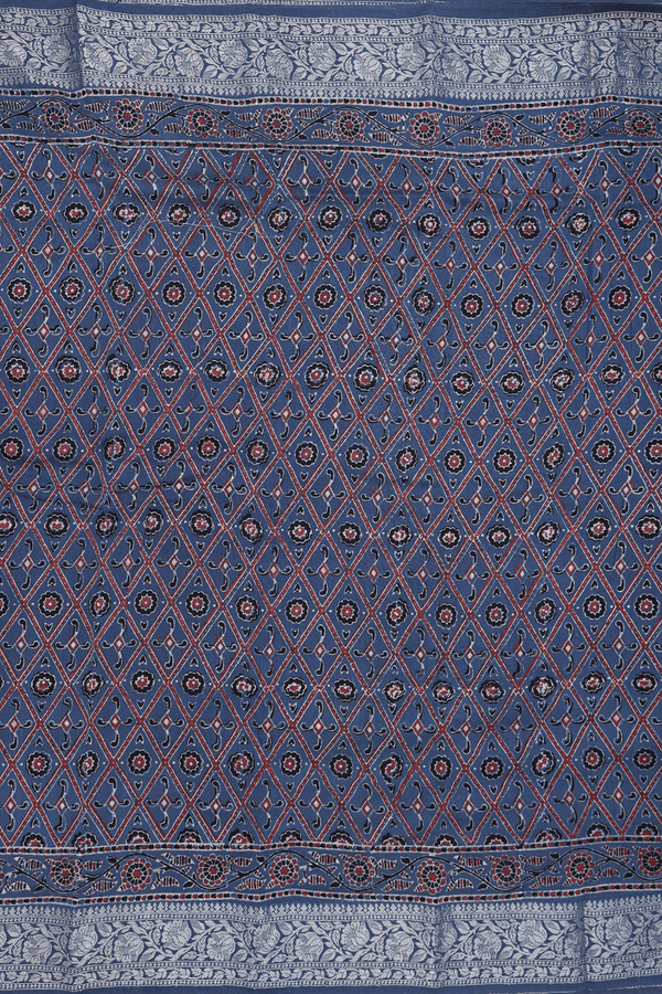 Chanderi Silk Cotton Saree In Capri Blue With Printed Design