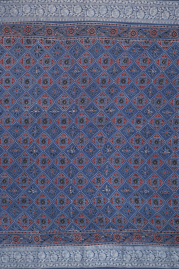 Chanderi Silk Cotton Saree In Capri Blue With Diamond Design