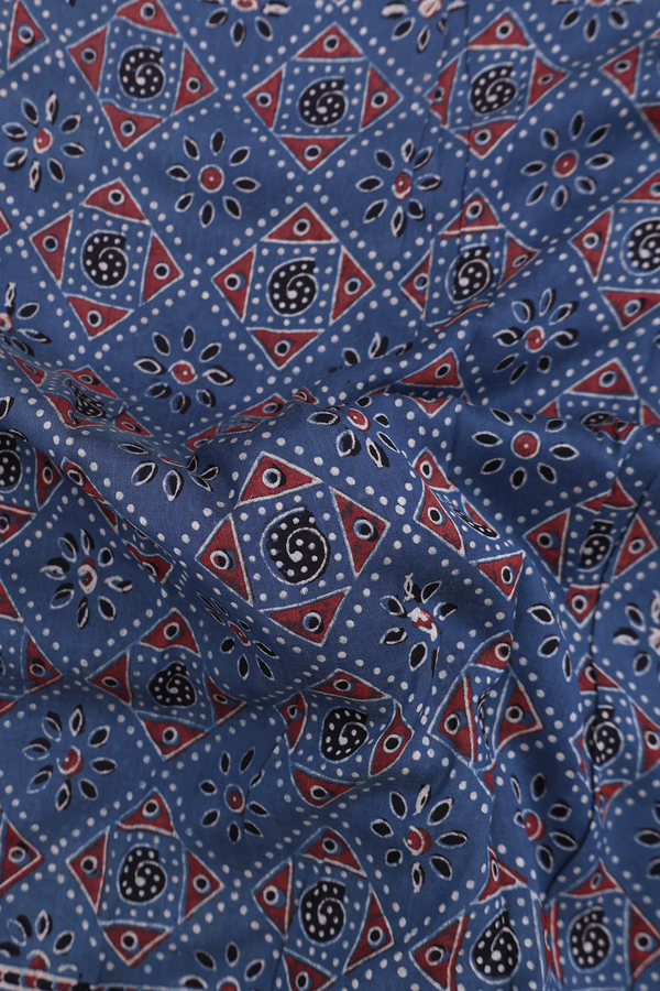 Chanderi Silk Cotton Saree In Capri Blue With Diamond Design