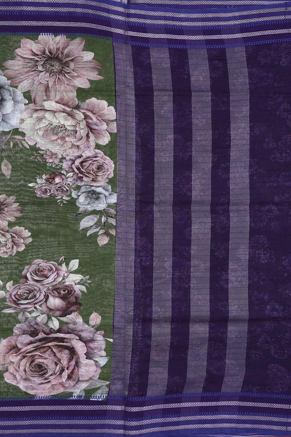 Chanderi Silk Cotton Saree In Fern Green With Floral Design
