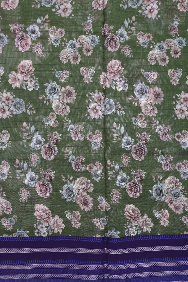 Chanderi Silk Cotton Saree In Fern Green With Floral Design