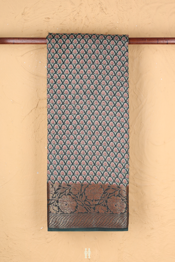 Chanderi Silk Cotton Saree In Forest Green With Floral Design