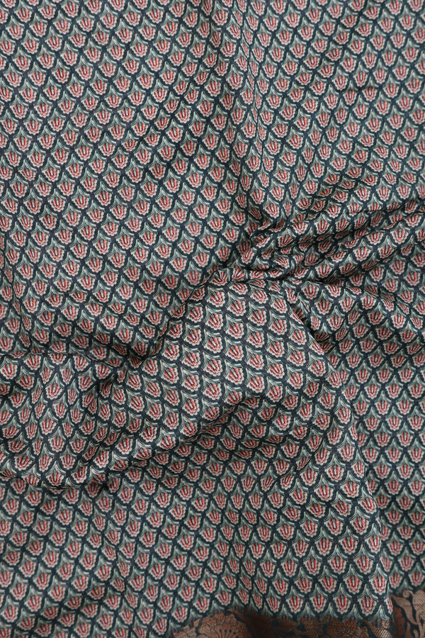 Chanderi Silk Cotton Saree In Forest Green With Floral Design