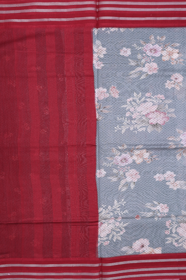 Chanderi Silk Cotton Saree In Grey With Floral Design