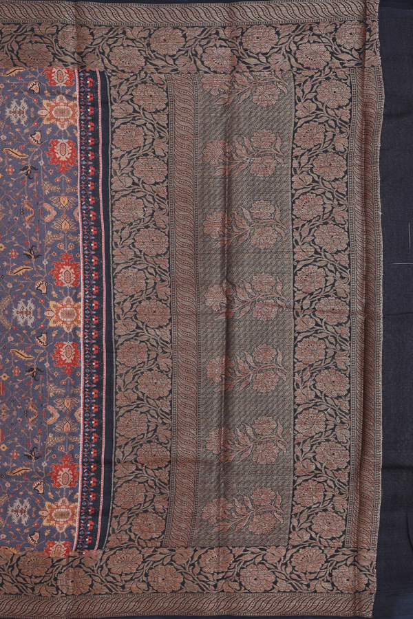 Chanderi Silk Cotton Saree In Grey With Floral Design