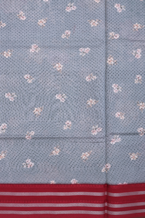 Chanderi Silk Cotton Saree In Grey With Floral Design
