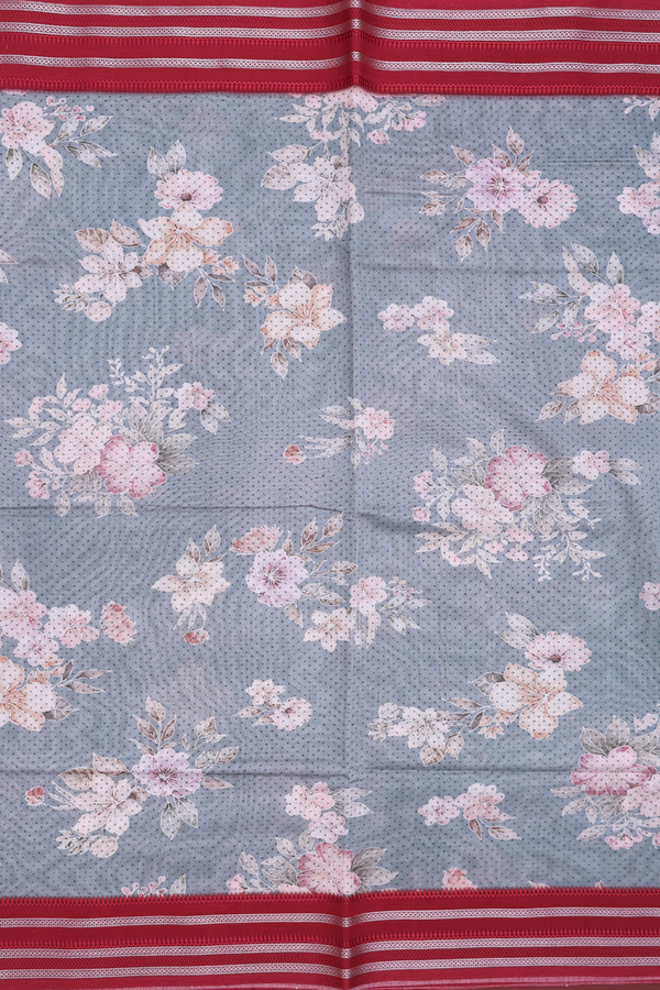 Chanderi Silk Cotton Saree In Grey With Floral Design