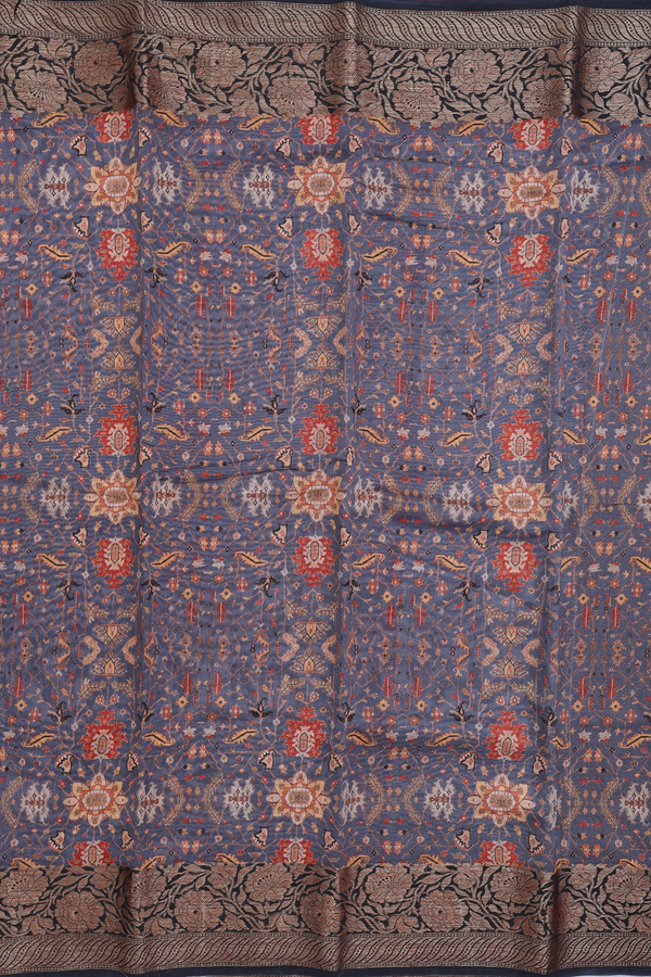 Chanderi Silk Cotton Saree In Grey With Floral Design