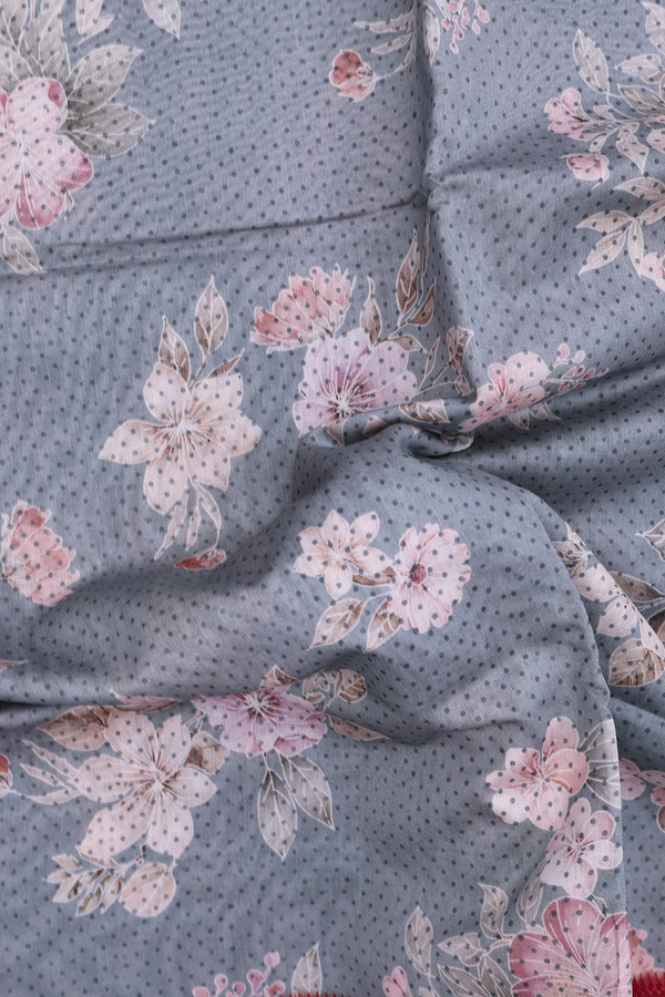 Chanderi Silk Cotton Saree In Grey With Floral Design