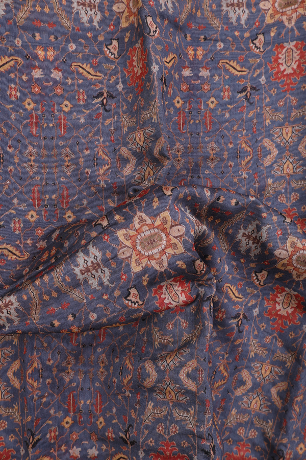 Chanderi Silk Cotton Saree In Grey With Floral Design