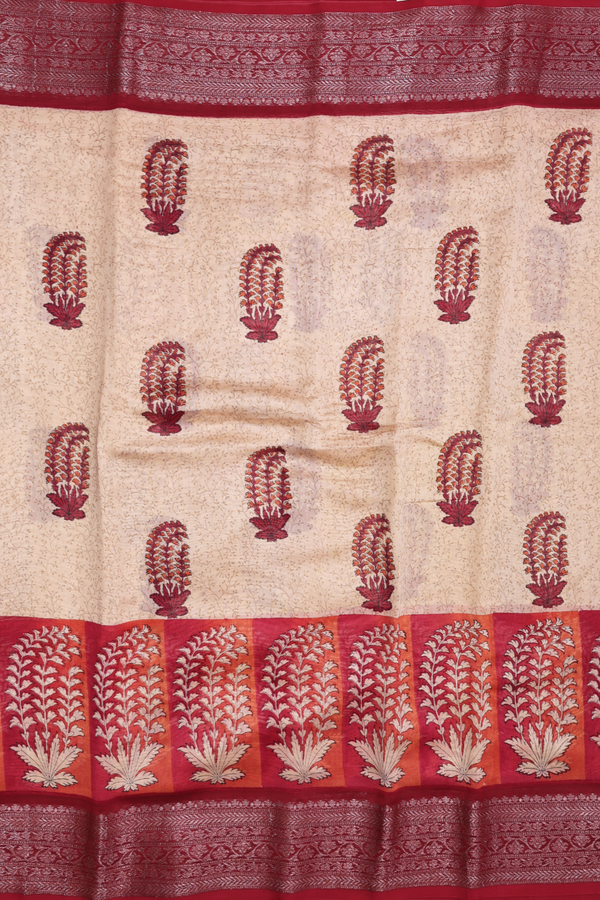 Chanderi Silk Cotton Saree In Light Brown With Floral Design