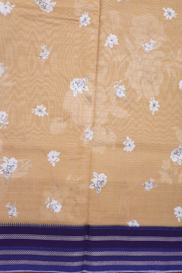 Chanderi Silk Cotton Saree In Mustard Brown With Floral Design