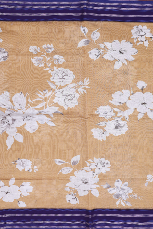 Chanderi Silk Cotton Saree In Mustard Brown With Floral Design