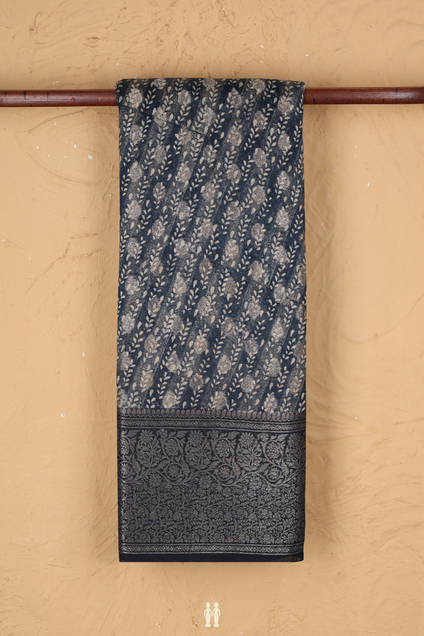 Chanderi Silk Cotton Saree In Navy Blue With Allover Design
